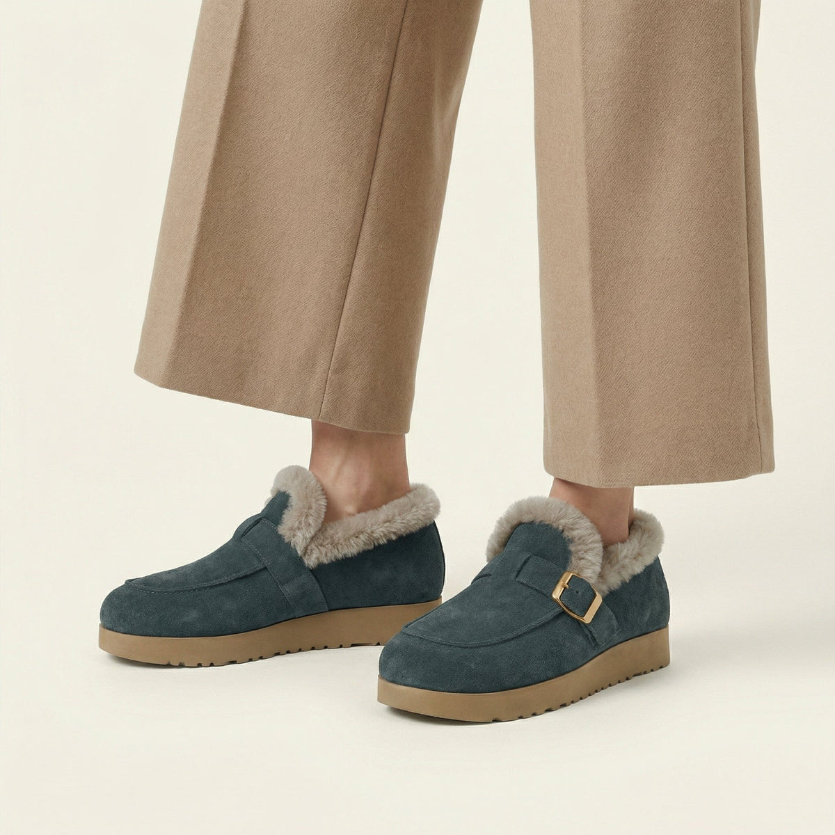 Chausson Mocassin Femme Fourré à Semelle Épaisse
