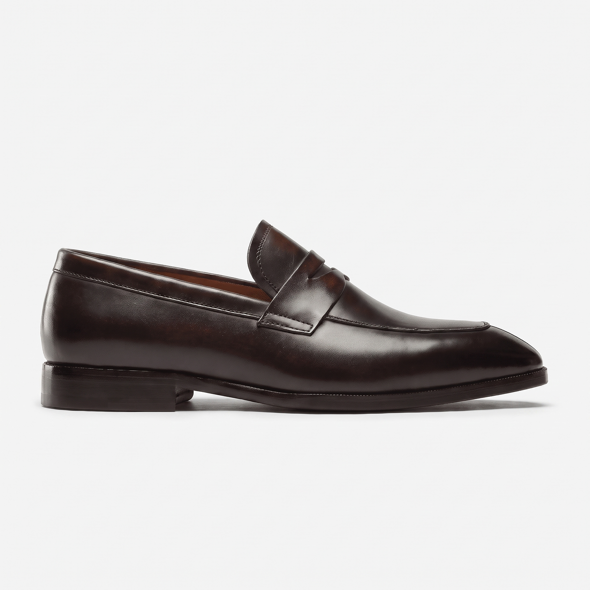 Mocassin Homme Penny Loafer Bout Effilé en Cuir Lisse Marron
