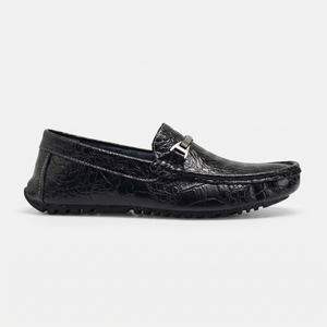Mocassin Homme en Cuir Embossé Froissé à Boucle Métal