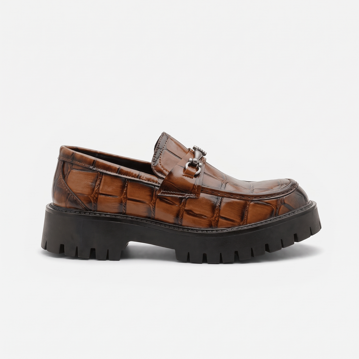 Mocassin Plateforme à Mors en Cuir Embossé Crocodile