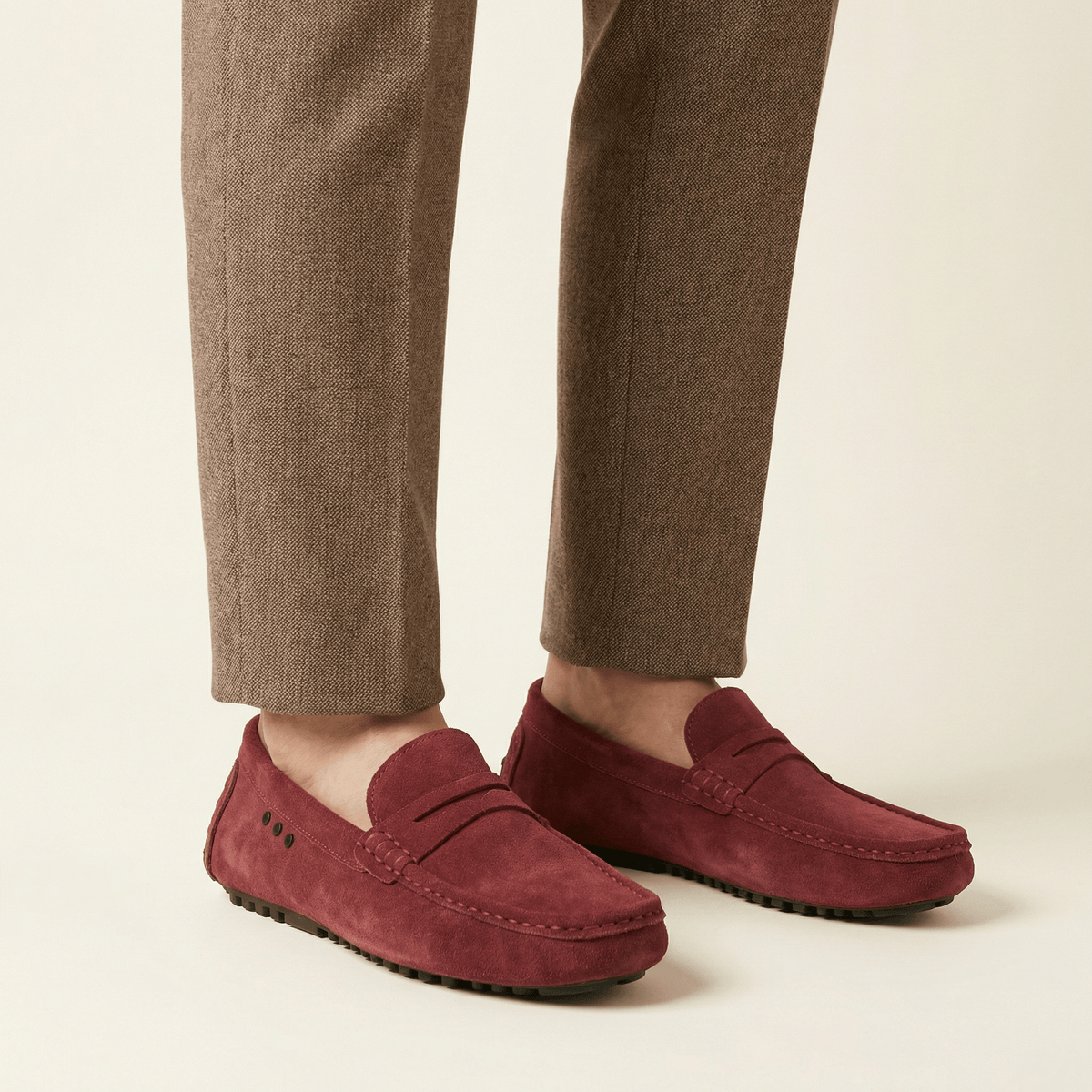 Mocassin à Picots avec Bande en Cuir Suédé