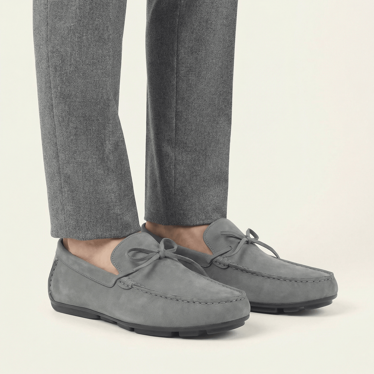 Mocassin à Picots Gris à Lacets Décoratifs