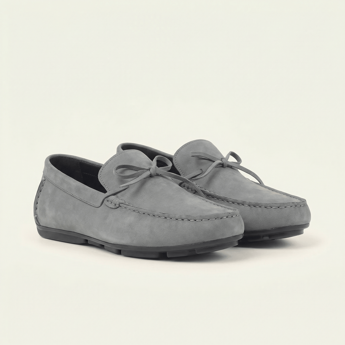 Mocassin à Picots Gris à Lacets Décoratifs