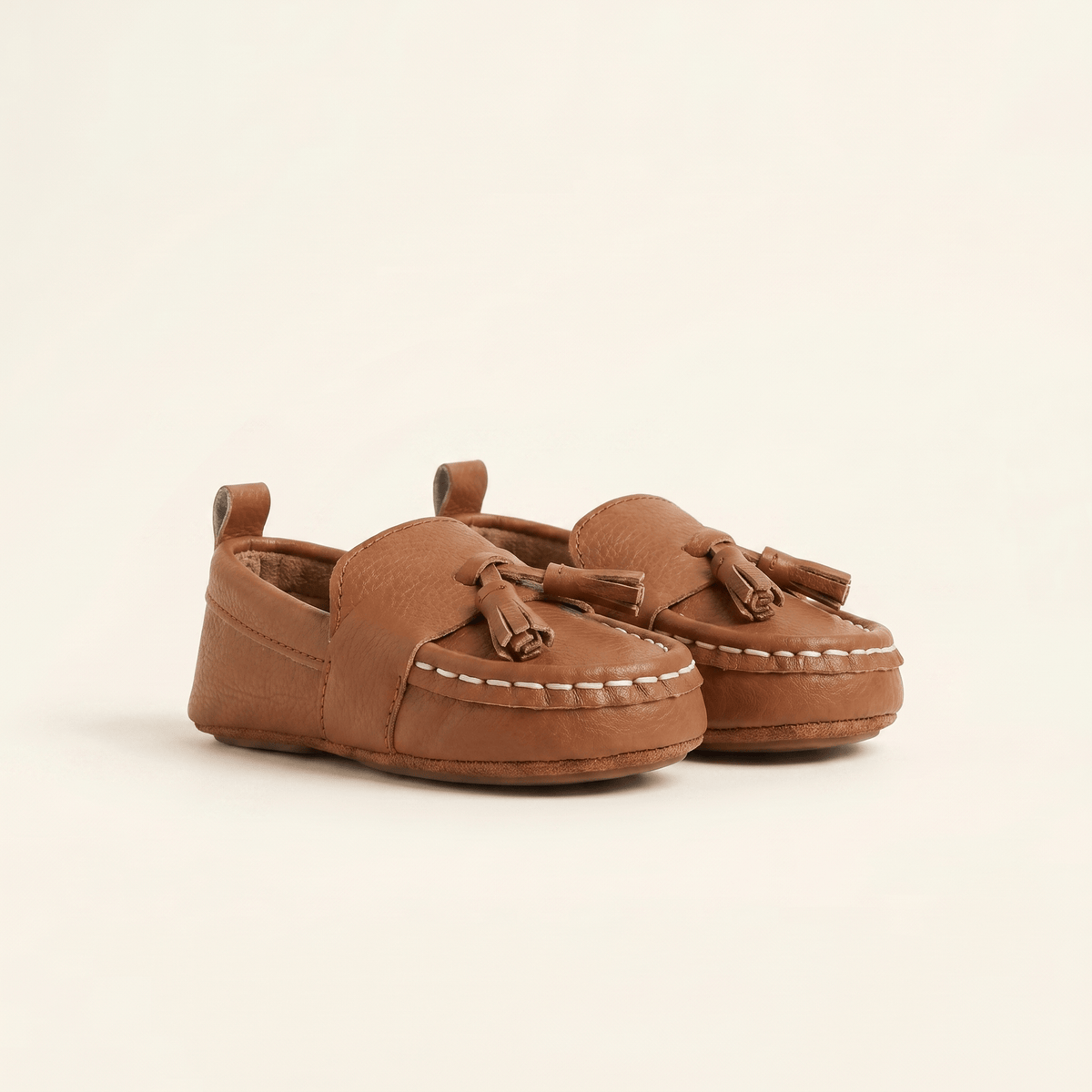 Mocassin Bébé à Glands en Cuir marron