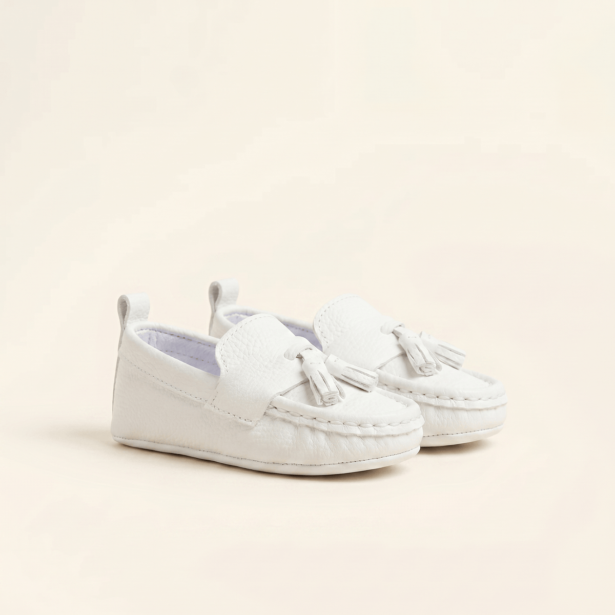 Mocassin Bébé à Glands en Cuir blanc