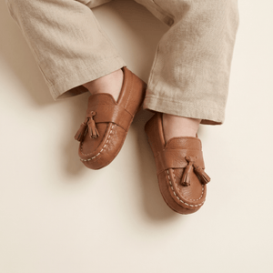 Mocassin Bébé à Glands en Cuir marron