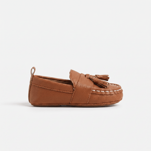 Mocassin Bébé à Glands en Cuir marron