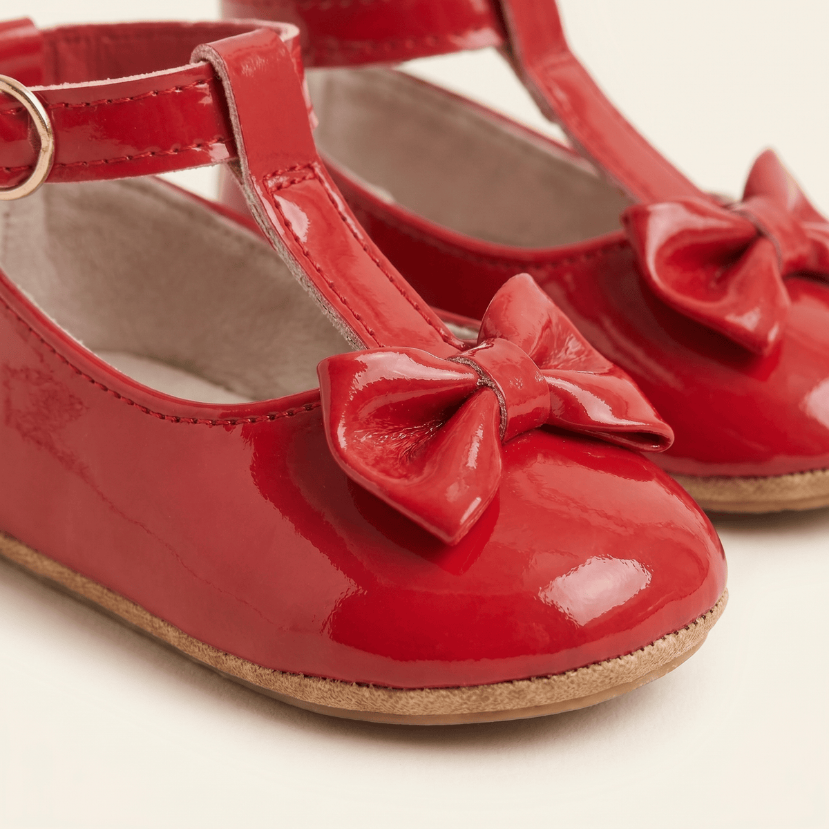 Mocassin Bébé Fille à Nœud Papillon en Cuir Verni Rouge