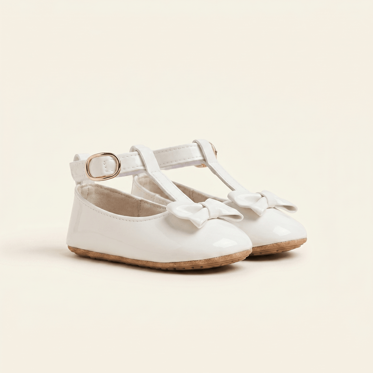 Mocassin Bébé Fille à Nœud Papillon en Cuir Verni Blanc