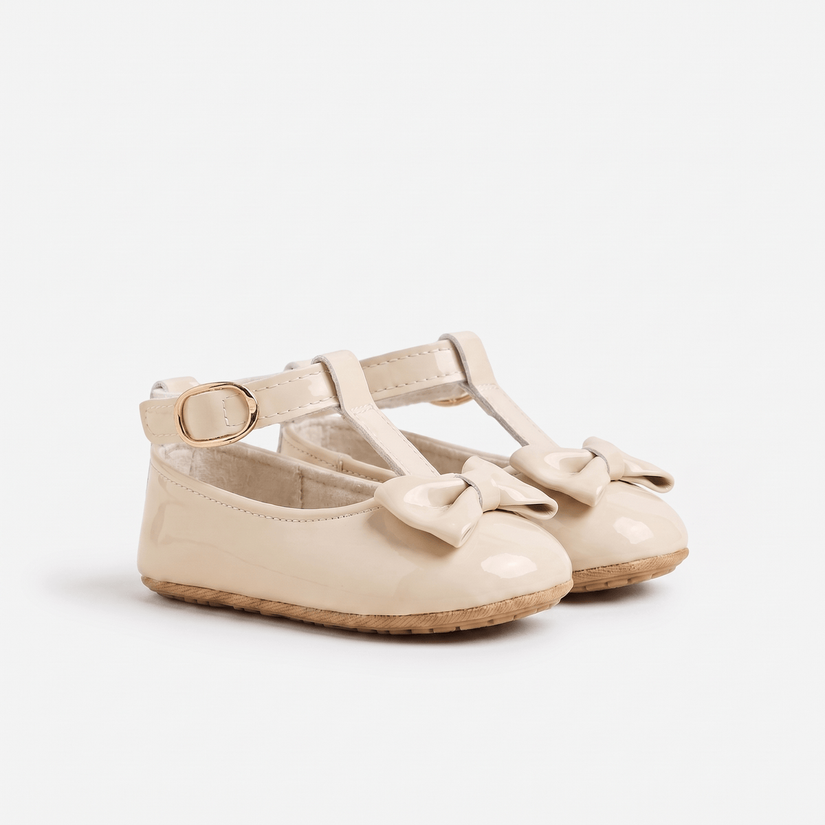 Mocassin Bébé Fille à Nœud Papillon en Cuir Verni Beige