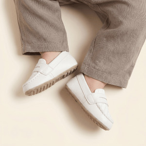 Mocassin Bébé Penny Tressé en Cuir Blanc