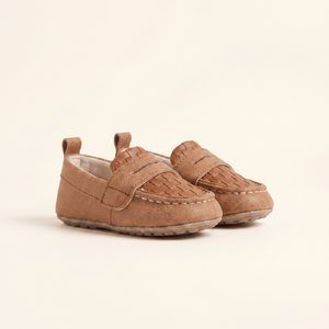 Mocassin Bébé Penny Tressé en Cuir Marron