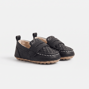 Mocassin Bébé Penny Tressé en Cuir Noir