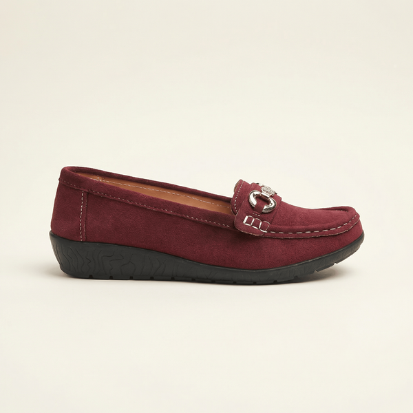 Mocassin Confort à Bijou Décoratif en Suédé __switch:Bordeaux