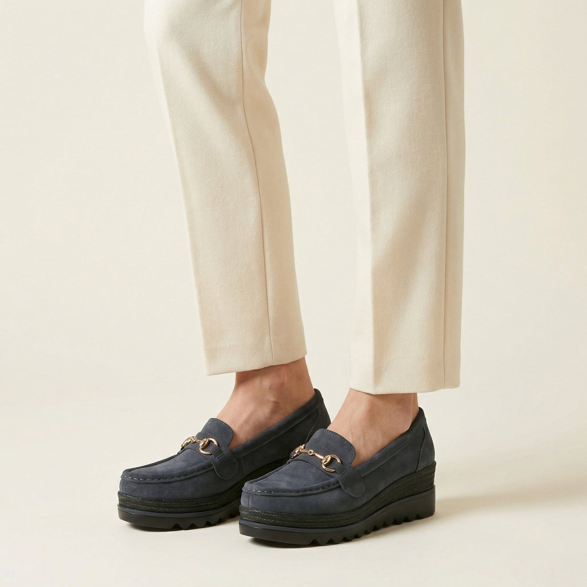 Mocassin Femme Compensé à Mors en Daim