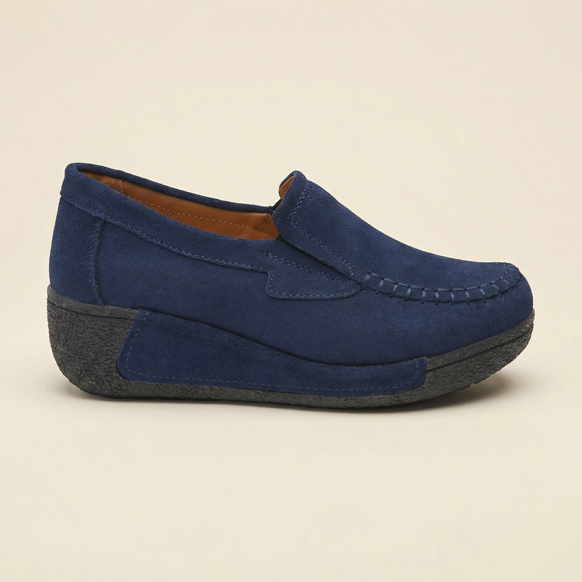 Mocassin Femme Compensé en Cuir Velours