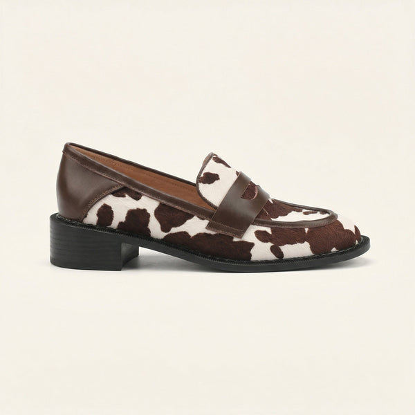 Mocassin Femme en Cuir à Talon Imprimé Vache
__switch:Marron