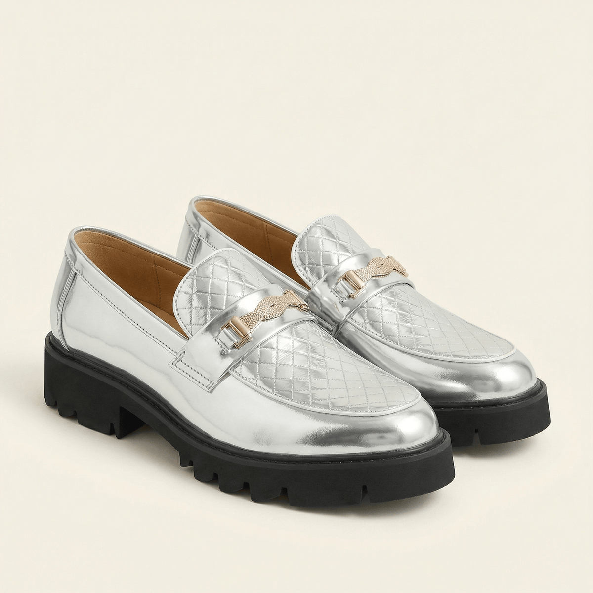 Mocassin Femme et Homme Plateforme Effet Métallisé