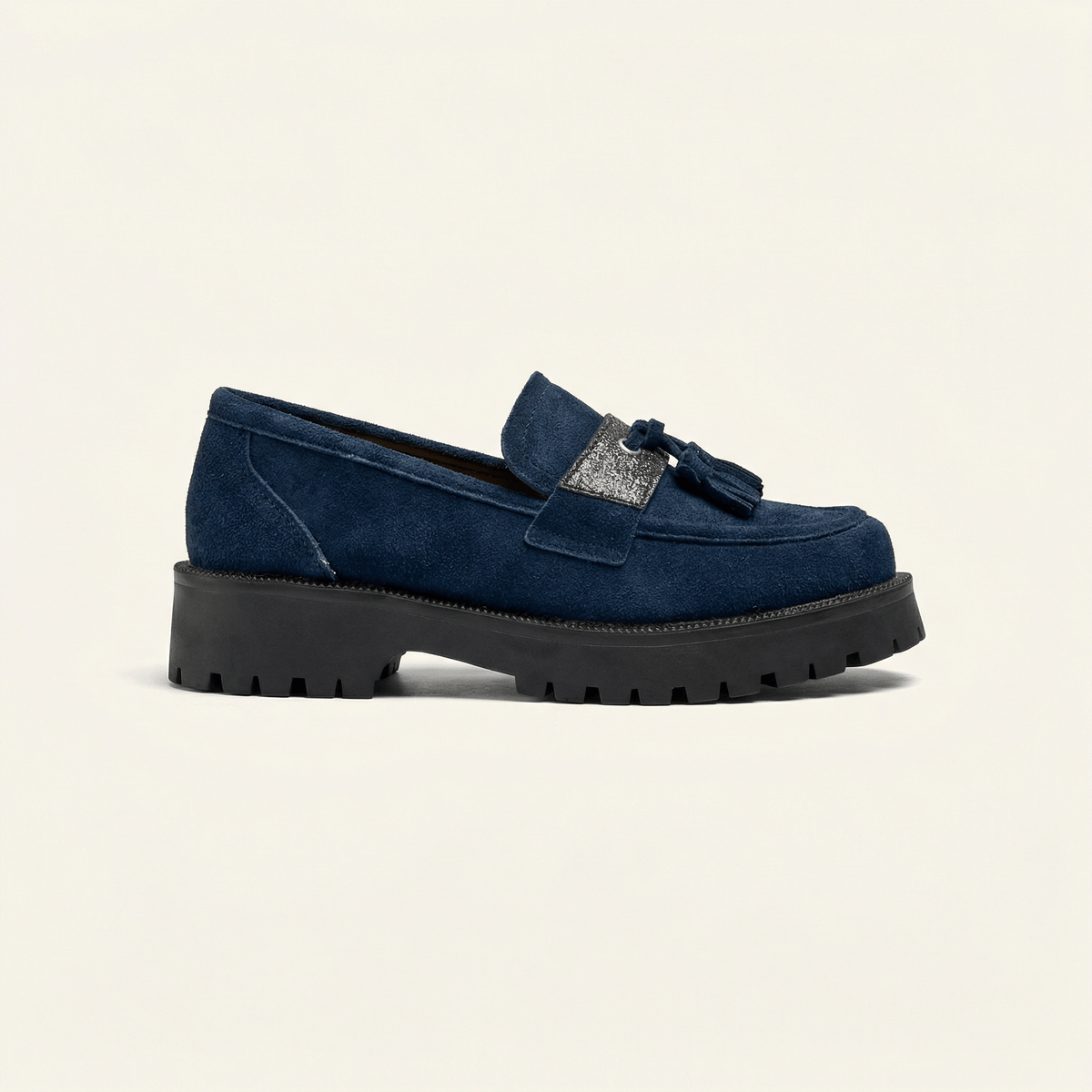 Mocassin Femme Plateforme à Pampilles en Velours