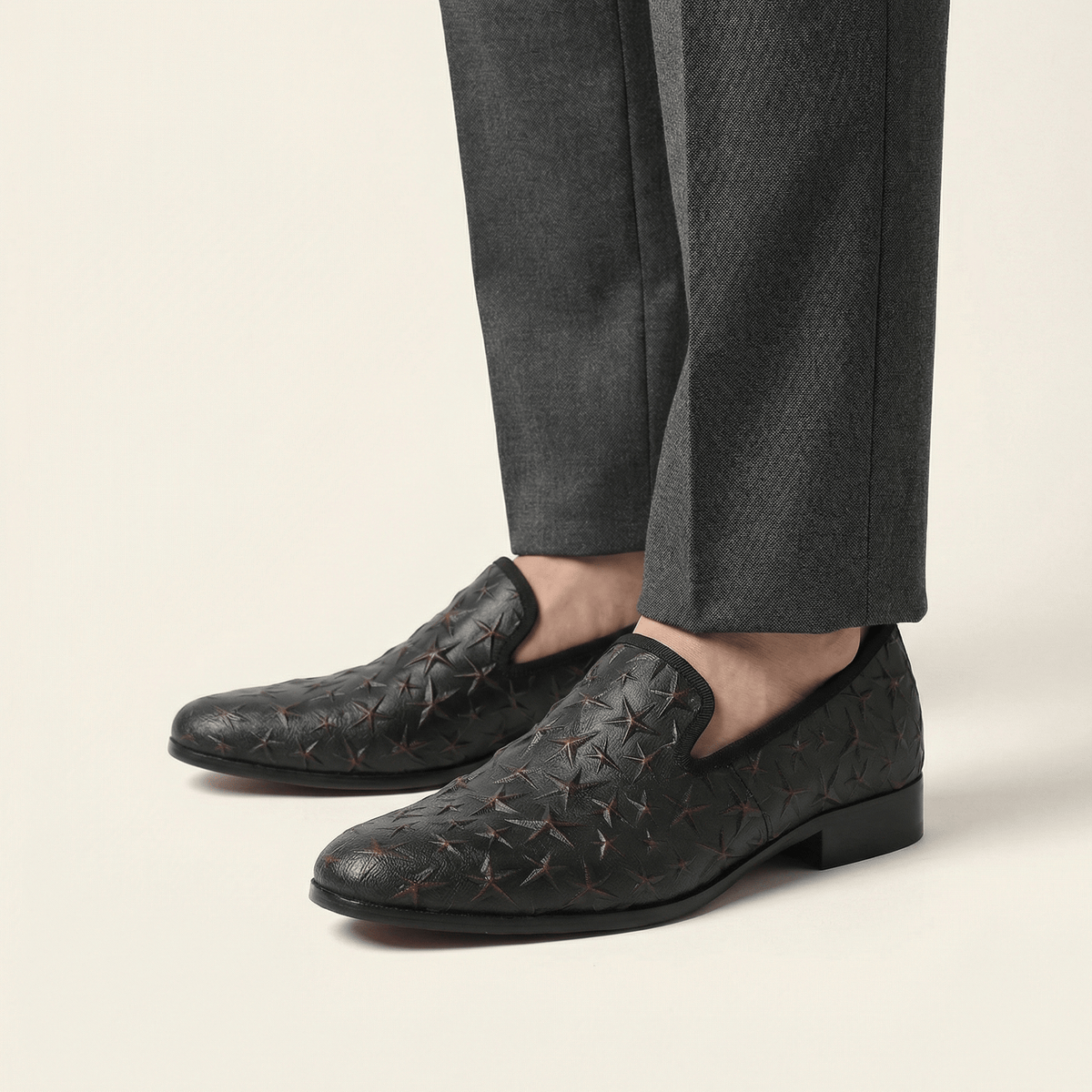 Mocassin Habillé Homme en Cuir Embossé à Motif Étoiles