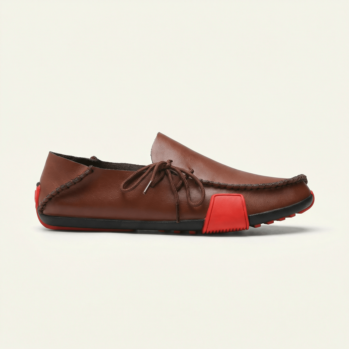 Mocassin Homme à Picots en Cuir Tricolore avec Lacets