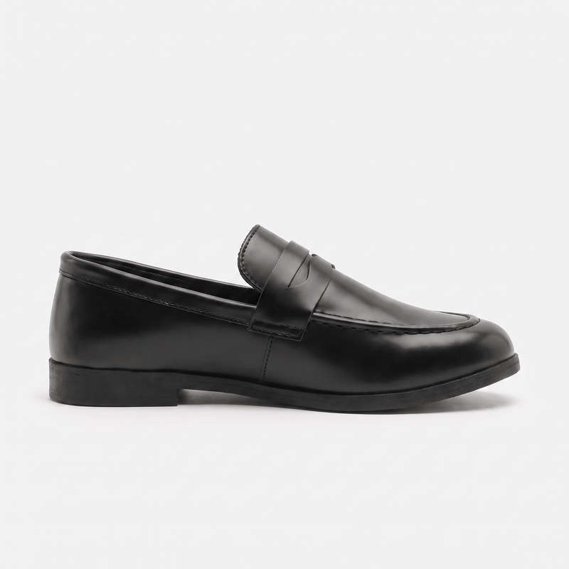Mocassin Homme Penny Loafer Classique en Cuir Lisse Noir