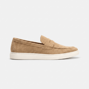 Mocassin Homme Penny Loafer en Daim à Semelle Contrastée Beige