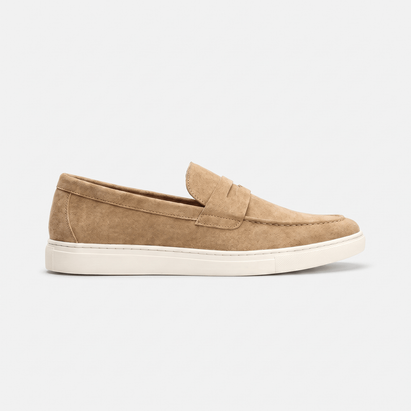 Mocassin Homme Penny Loafer en Daim à Semelle Contrastée Beige
__switch:Beige