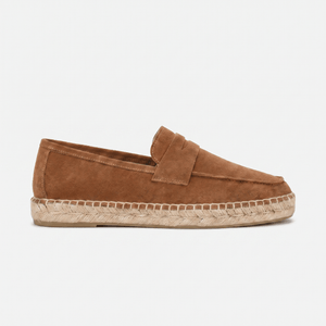 Mocassin Homme Penny Loafer Style Espadrille en Cuir Suédé Marron