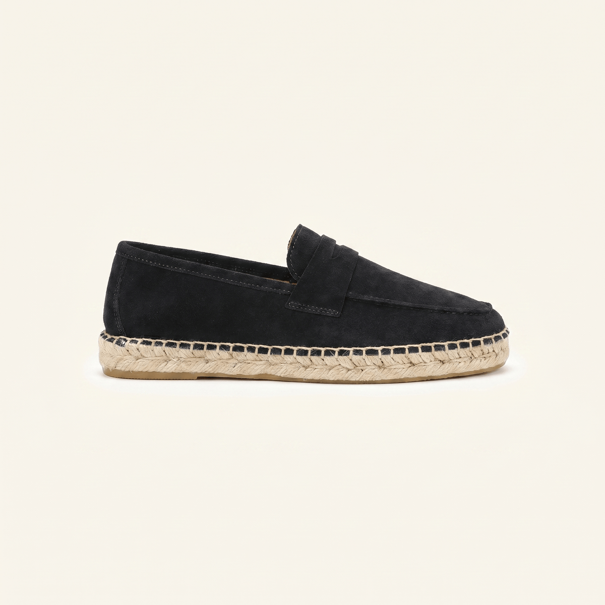 Mocassin Homme Penny Loafer Style Espadrille en Cuir Suédé Noir