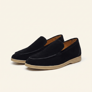 Mocassin Homme Slipper Minimaliste en Daim Camel Noir