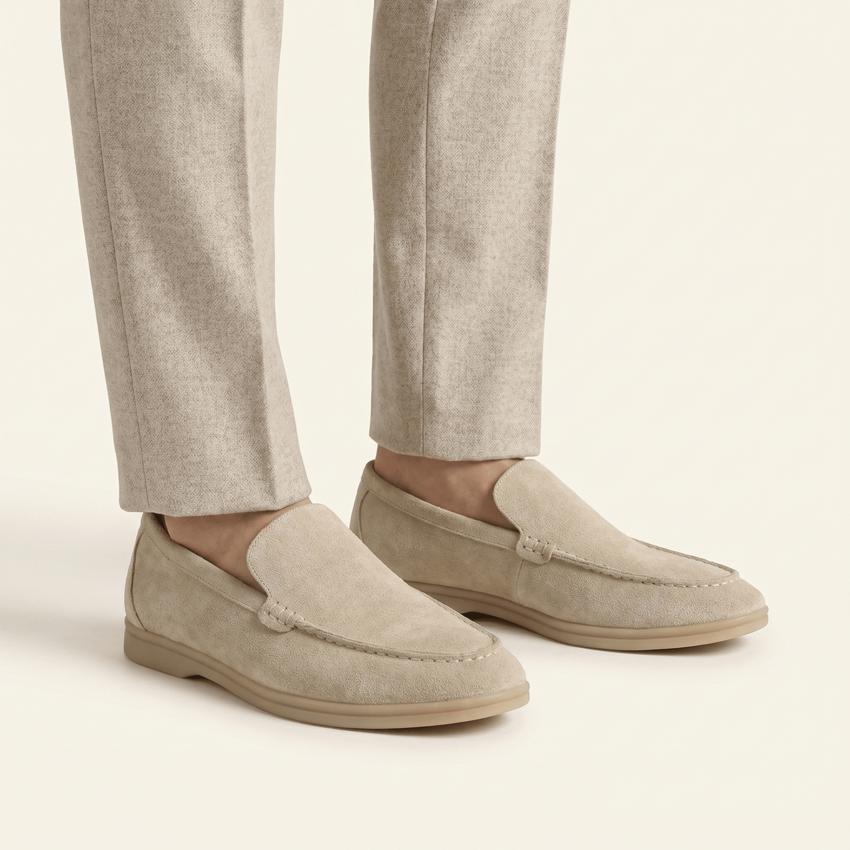 Mocassin Homme Slipper Minimaliste en Daim Camel Beige