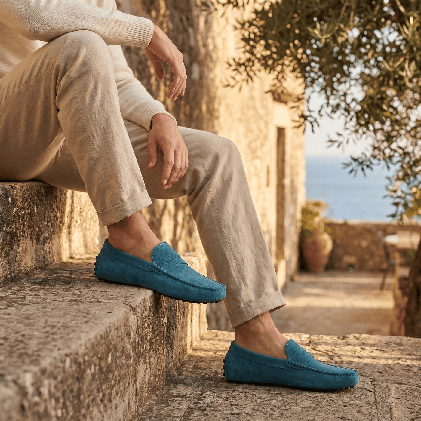 Mocassin Souple en Cuir Suédé à Bande