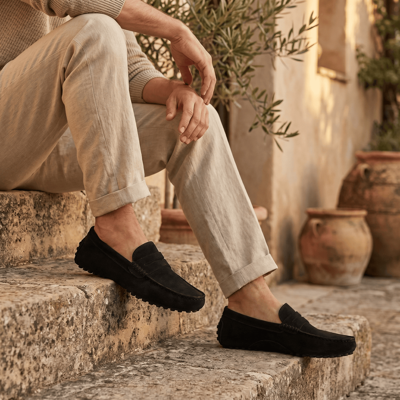 Mocassin Souple en Cuir Suédé à Bande