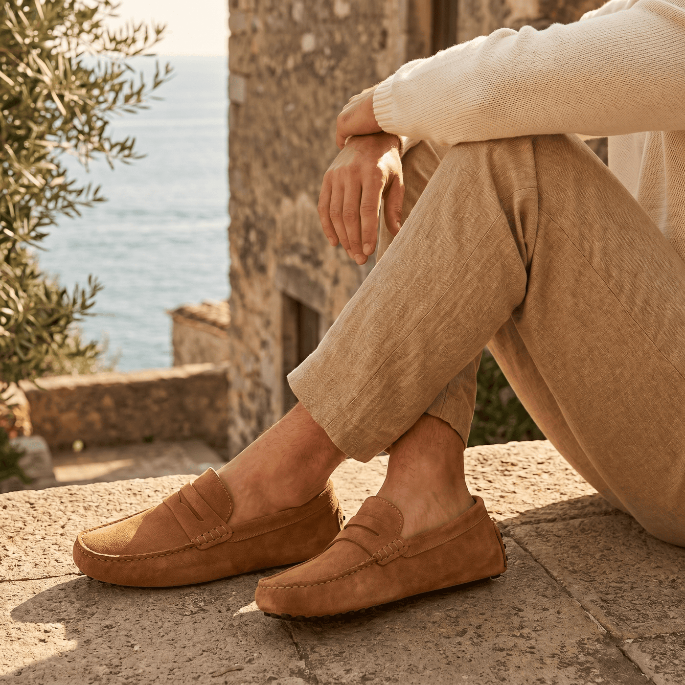Mocassin Souple en Cuir Suédé à Bande