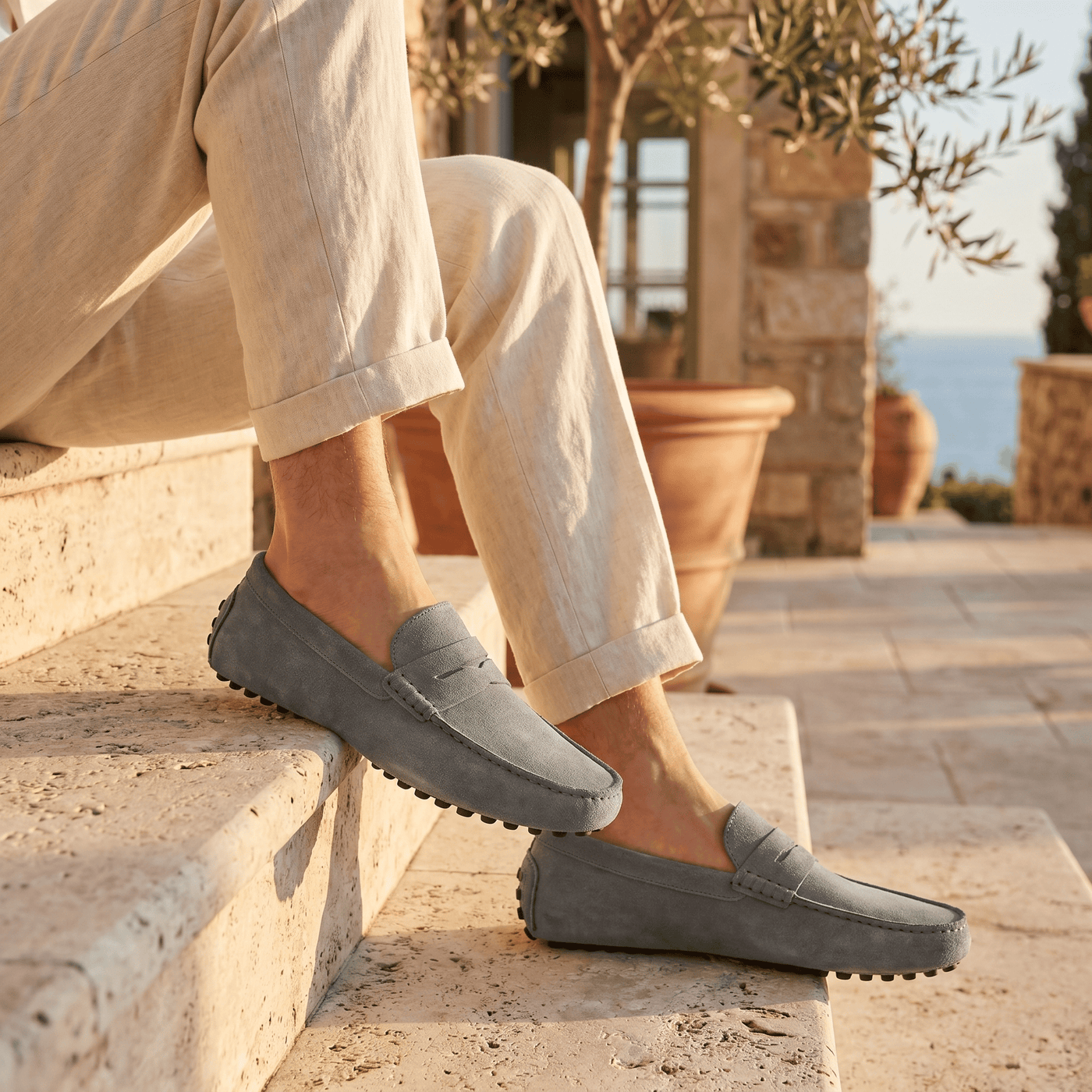 Mocassin Souple en Cuir Suédé à Bande