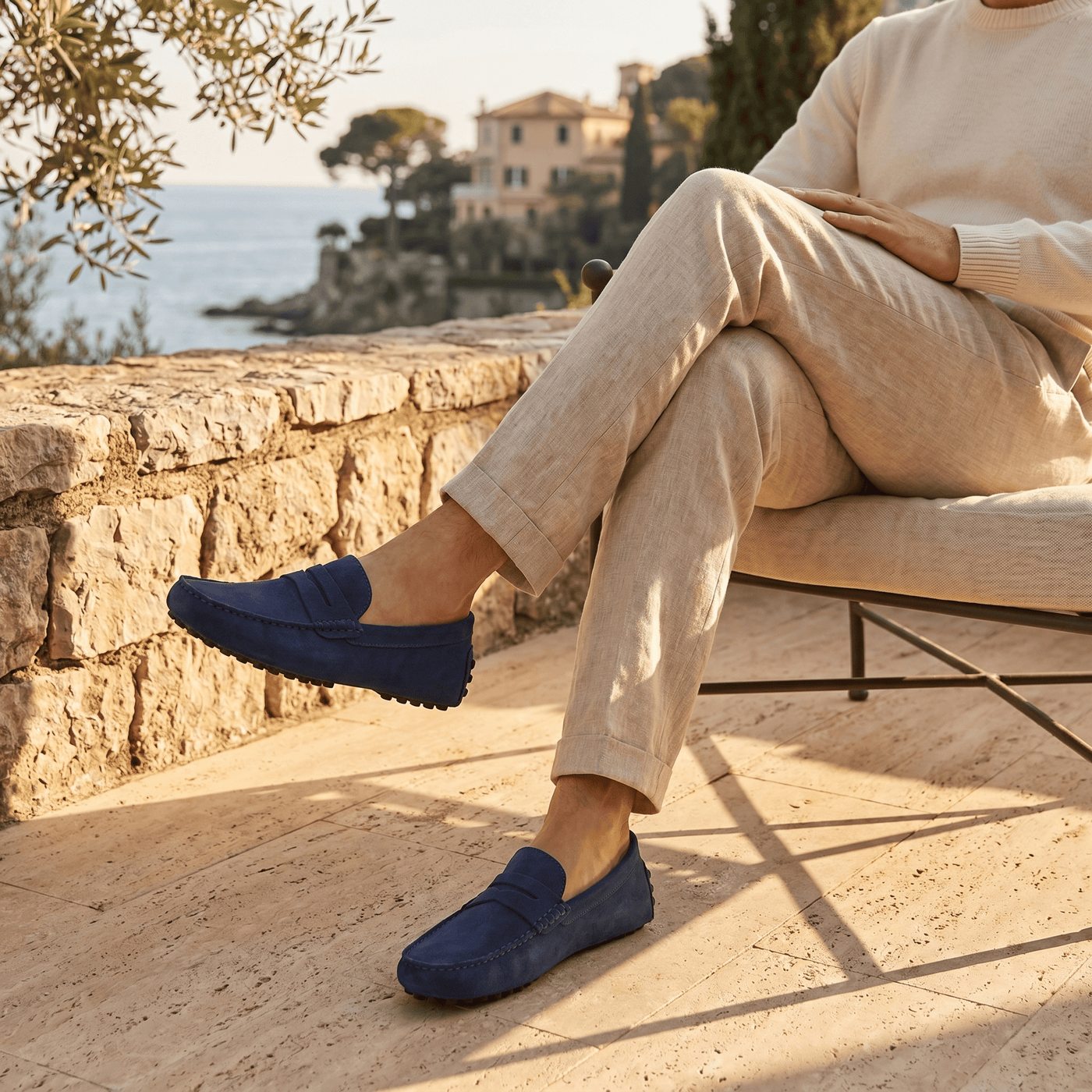 Mocassin Souple en Cuir Suédé à Bande
