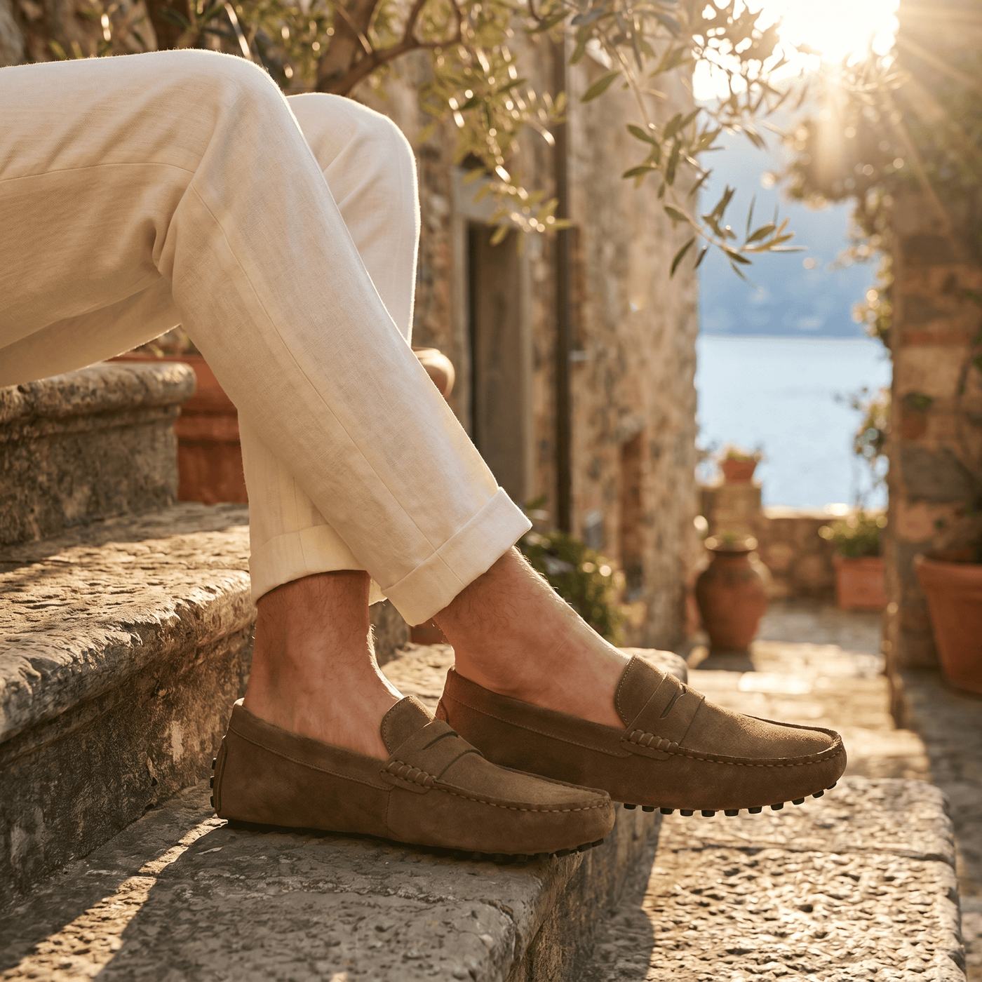 Mocassin Souple en Cuir Suédé à Bande