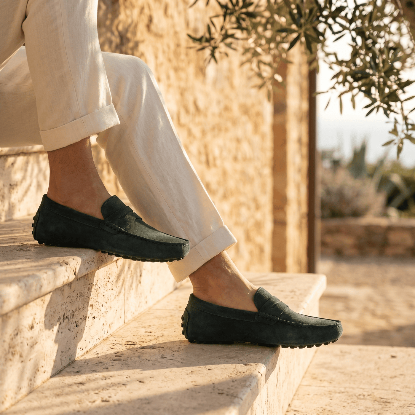 Mocassin Souple en Cuir Suédé à Bande